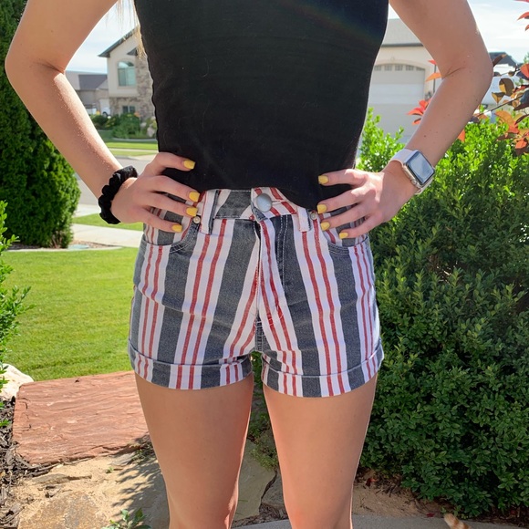 white blue striped shorts
